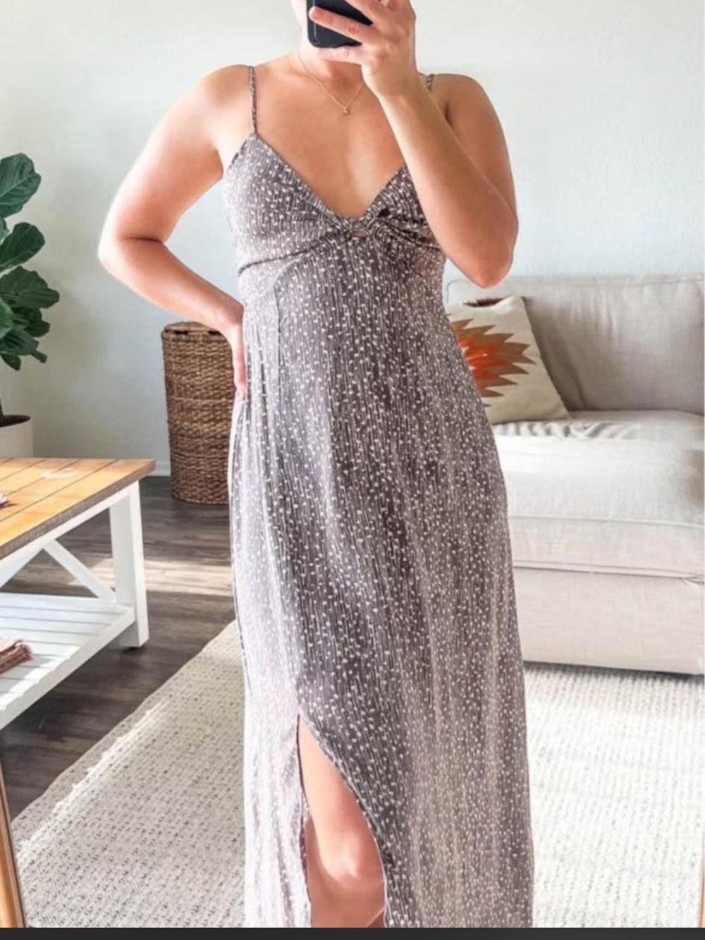 Sozy Demya Taupe Spotted Dress with Slit